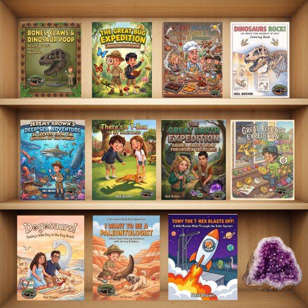 Bookshelf showing all 11 kids books
